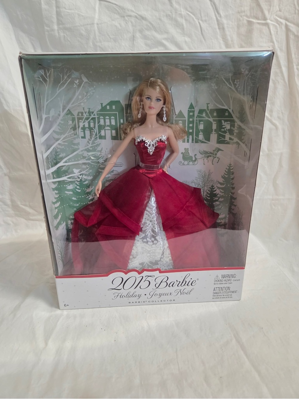 2015 Barbie Holiday Joyeux Noël Doll in Red and White Gown
